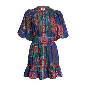 FARM Rio Women's Multicolor Floral Sunset Tapestry Belted Mini Dress Medium NWOT